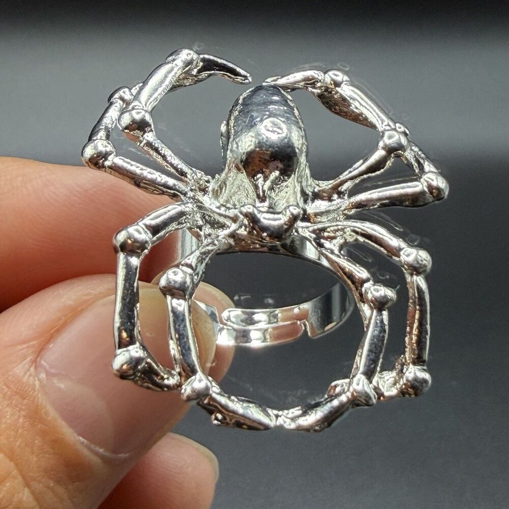Vintage Silver Spider Ring Adjustable Goth Punk Halloween Statement Chunky Y2K